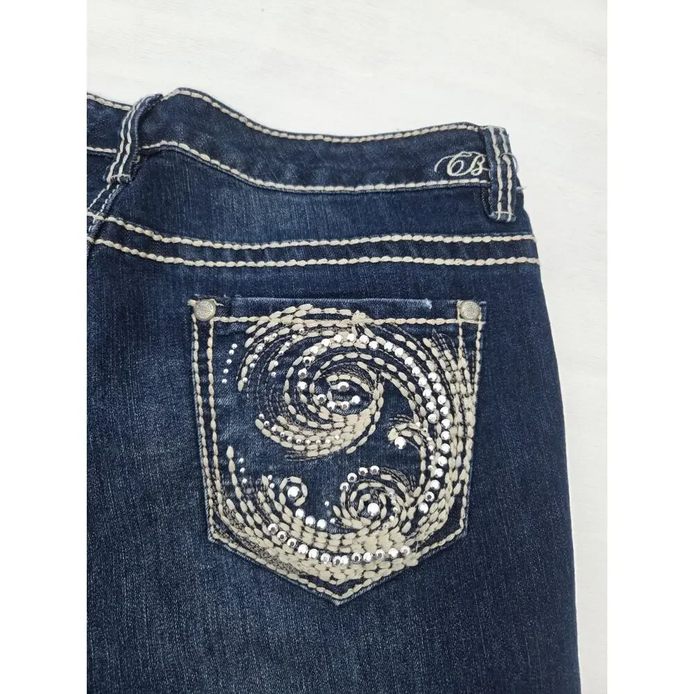 Code Bleu Jeans Andrea Bootcut Blue Denim Stretch Size 14/31R Bling Thick Stitch - Picture 7 of 10